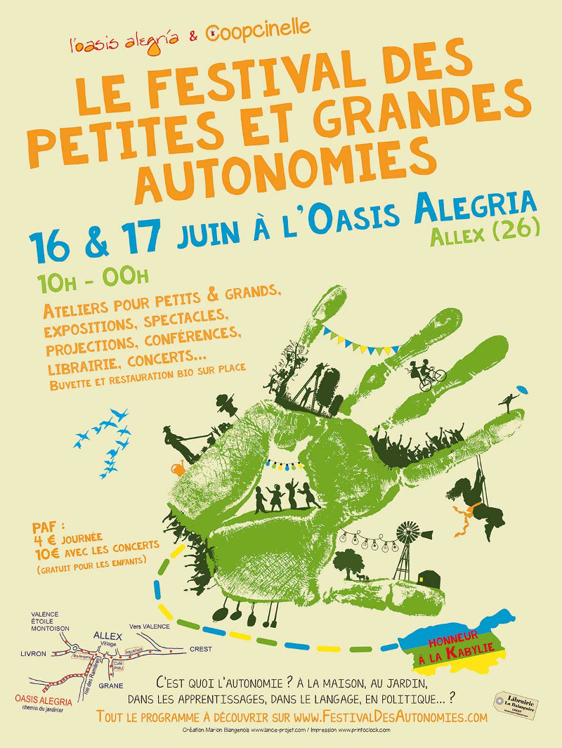 Festival des petites et grandes autonomies, énergie, éducation, culture, atelier, oasis alegria, allex, drome